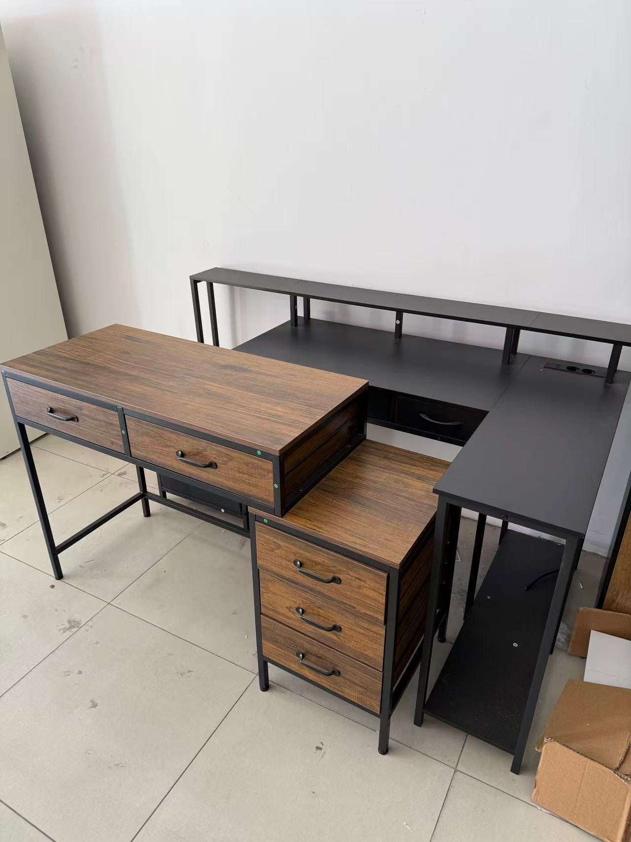 5-Drawer Computer Desk with Reversible Cabinet – Modern Home Office Writing Table