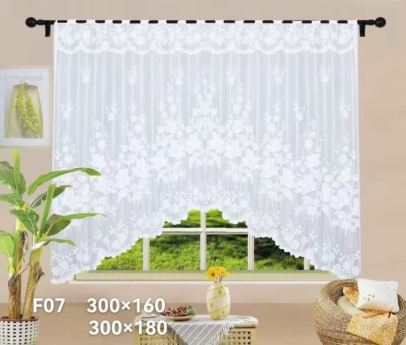 Romantic Floral Lace Curtain with Scalloped Arc Edge – 300x160 / 300x180cm | F04 F05 F06 F07 F012