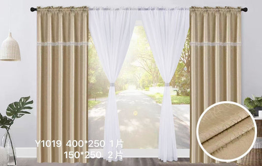 3-in-1 Blackout Curtain Set – 2 Outer (150x250cm) + 1 White Sheer (400x250cm) | Y1019