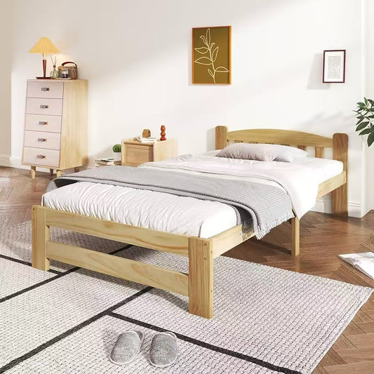 Solid Pine Wood Single Bed Frame 90x200cm Natural