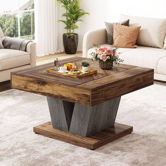 Gulches Square Coffee Table 80x80cm Rustic Brown & Black