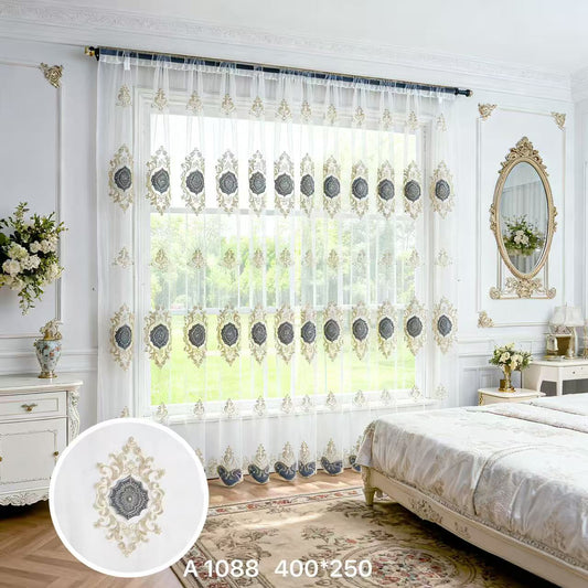 Luxury Embroidered Sheer Curtain Panel 400x250cm