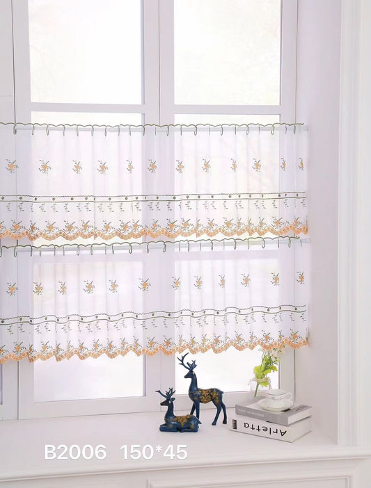 Embroidered Cafe Curtain Tier Set 150x45cm - Kitchen Bathroom Window
