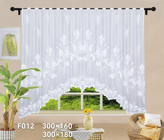 Romantic Floral Lace Curtain with Scalloped Arc Edge – 300x160 / 300x180cm | F04 F05 F06 F07 F012