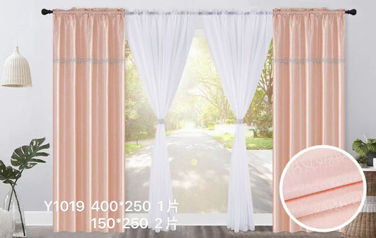 3-in-1 Blackout Curtain Set – 2 Outer (150x250cm) + 1 White Sheer (400x250cm) | Y1019