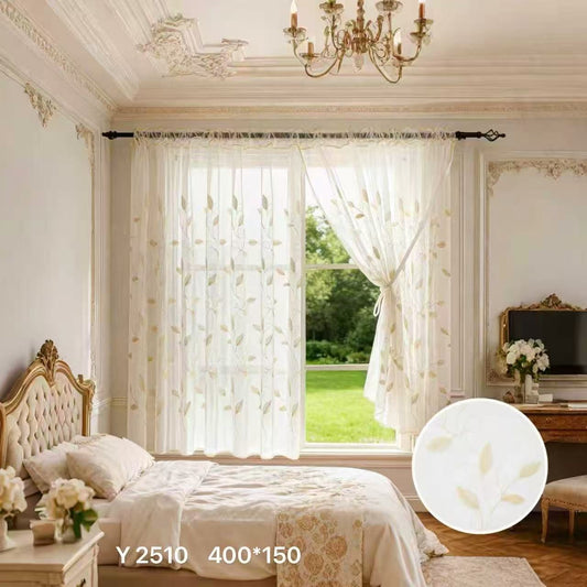 Elegant Leaf Pattern Embroidered Sheer Curtain 400x150cm - Model Y2510
