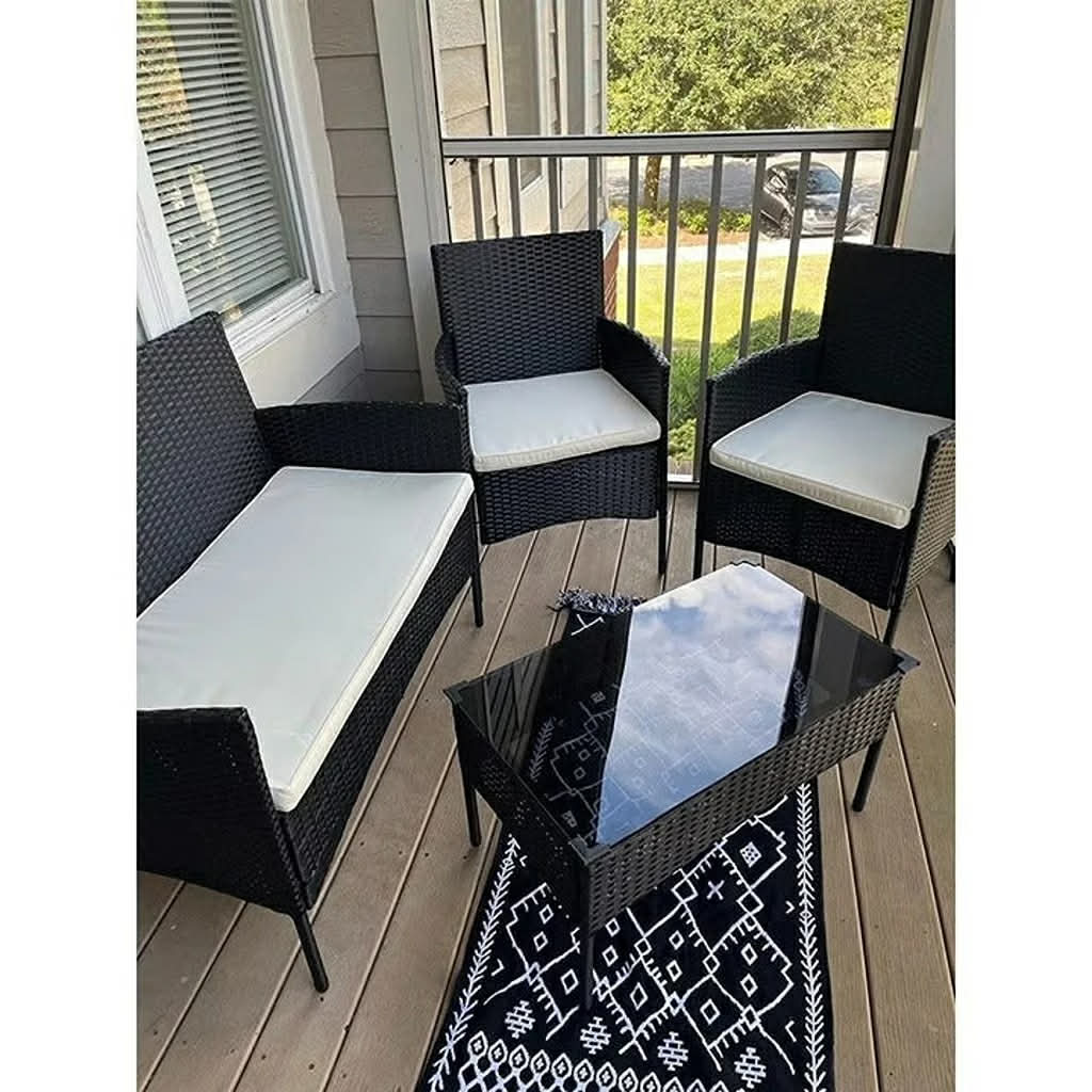 4-Piece Rattan Patio Furniture Set with Cushions