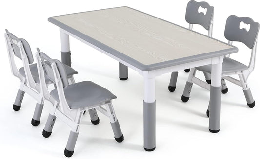 MAMIZO Kids Adjustable Table & 4 Chairs Set – Height Adjustable | Ages 2-10 | 120x60cm