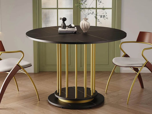 Modern Marble Pattern Round Dining Table Black & Gold