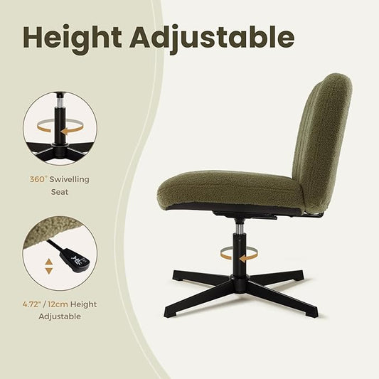 IWMH Armless Cross-Legged Office Chair – 360° Swivel | 64cm Wide Seat | Height Adjustable | Green