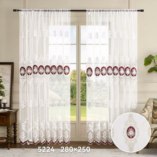Luxury Embroidered Sheer Curtain Panel 280x250cm - Model 5224