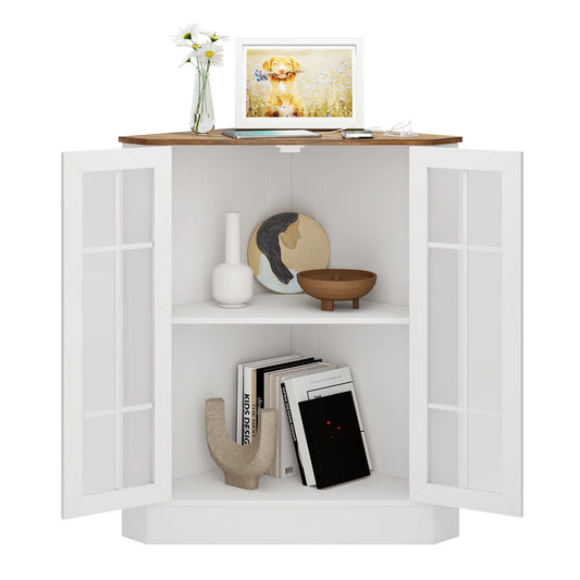 Corner Cabinet with LED Lights & USB Charging – 3-Color Dimmable | ~80cm | Winston Porter Style