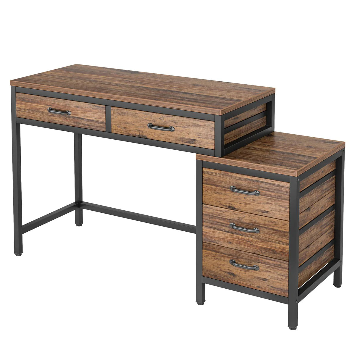 5-Drawer Computer Desk with Reversible Cabinet – Modern Home Office Writing Table