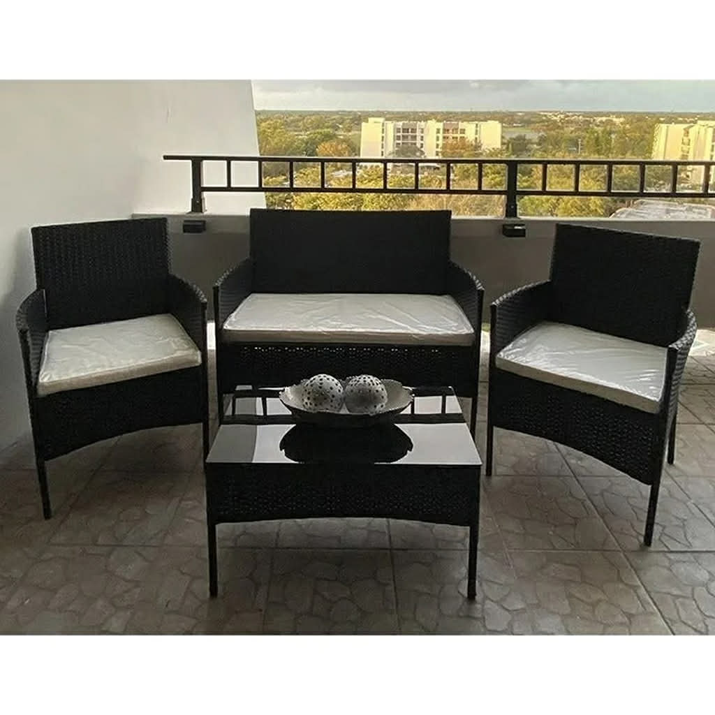4-Piece Rattan Patio Furniture Set with Cushions
