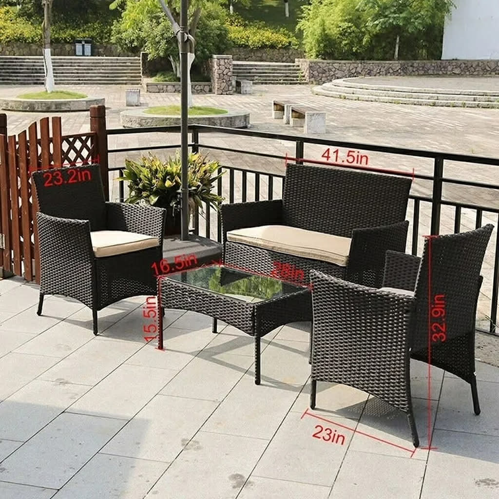 4-Piece Rattan Patio Furniture Set with Cushions