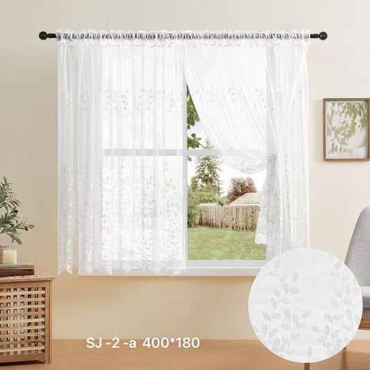 White Leaf Embroidery Lace Sheer Curtain – 400x150cm / 400x180cm | SJ-2 / 8012
