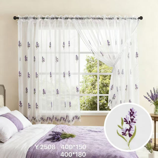 Lavender Embroidered Sheer Curtain 400cm (2 Sizes Available)